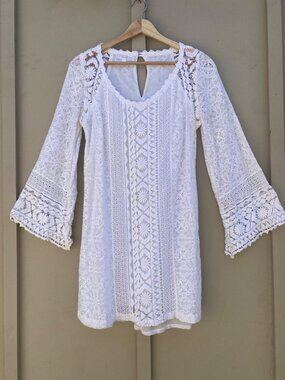 Temptation Positano Mini Dress Bell Sleeves White Boho